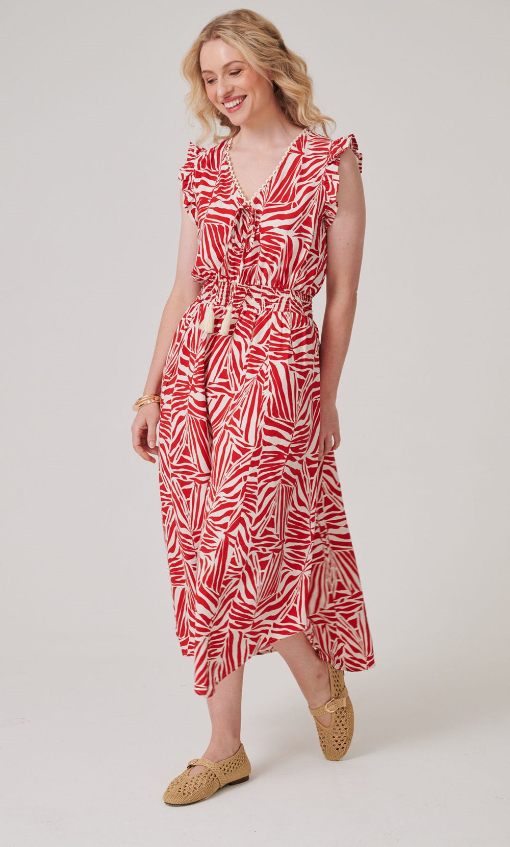 Printed Smocked Waist Midaxi Dress