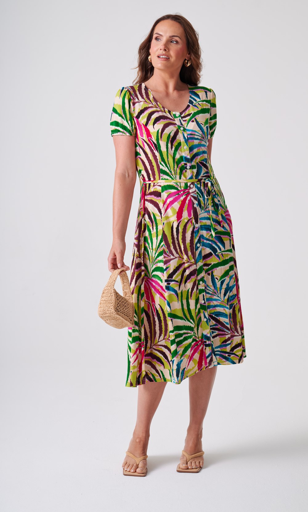 Anna Rose Leaf Printed Jersey Midi Dress