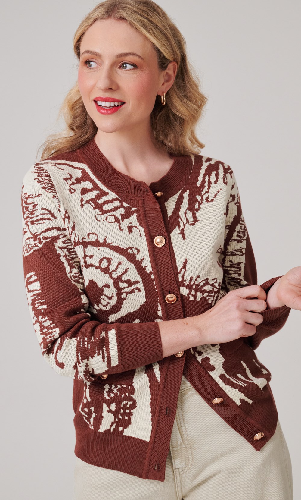 Vintage-Inspired Patterned Long Sleeve Cardigan