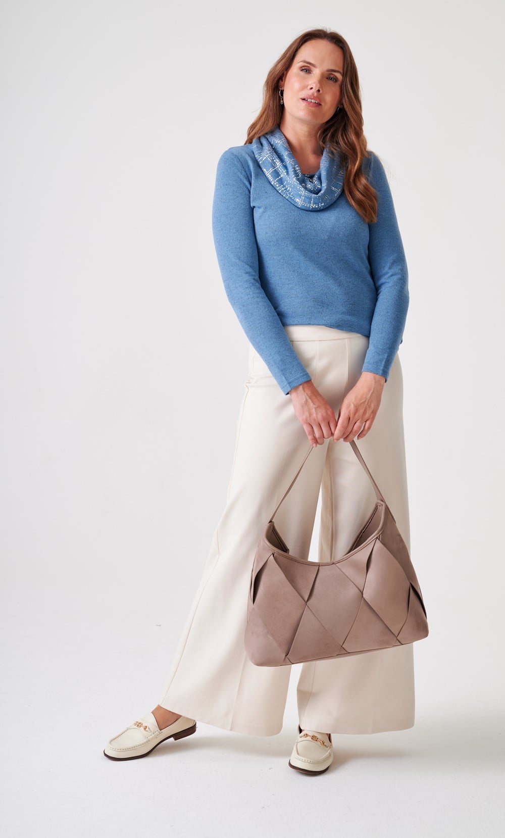 Anna Rose Foil Printed Cowl Neck Jumper