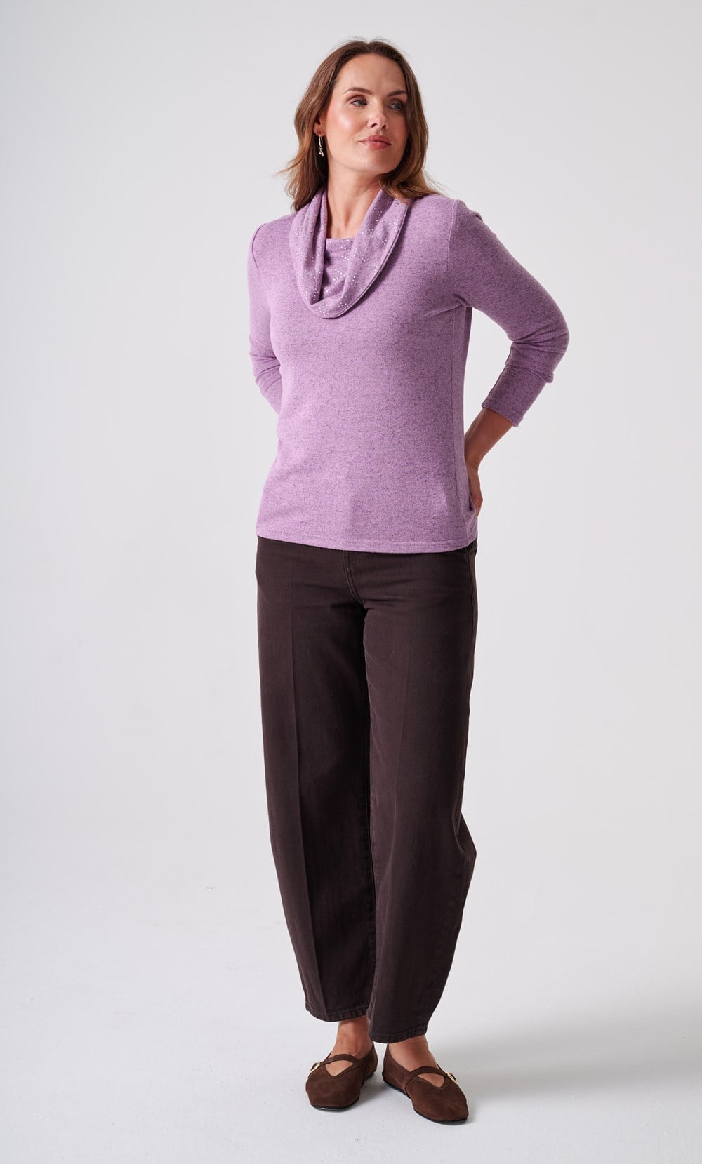Anna Rose Spot Foil Print Cowl Neck Jumper
