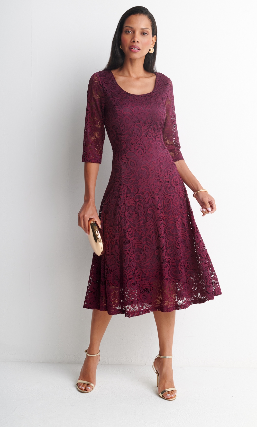 Anna Rose Floral Stretch Lace Midi Dress