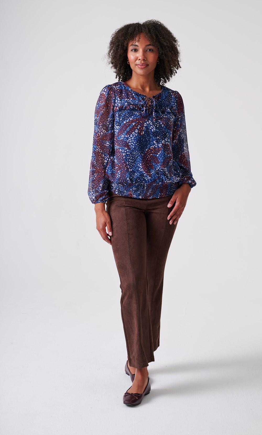 Printed Smocked Hem Printed Lined Top