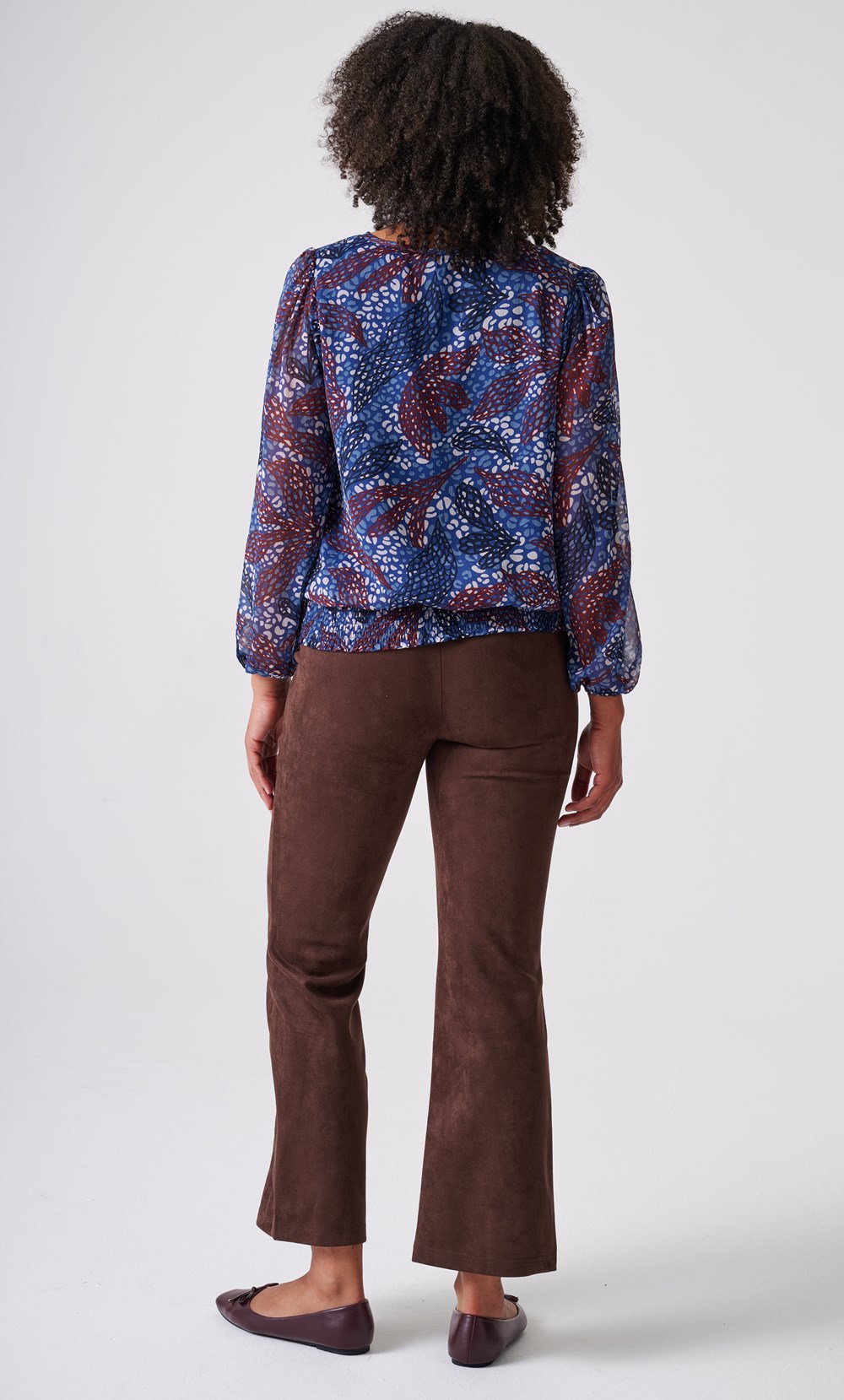 Printed Smocked Hem Printed Lined Top