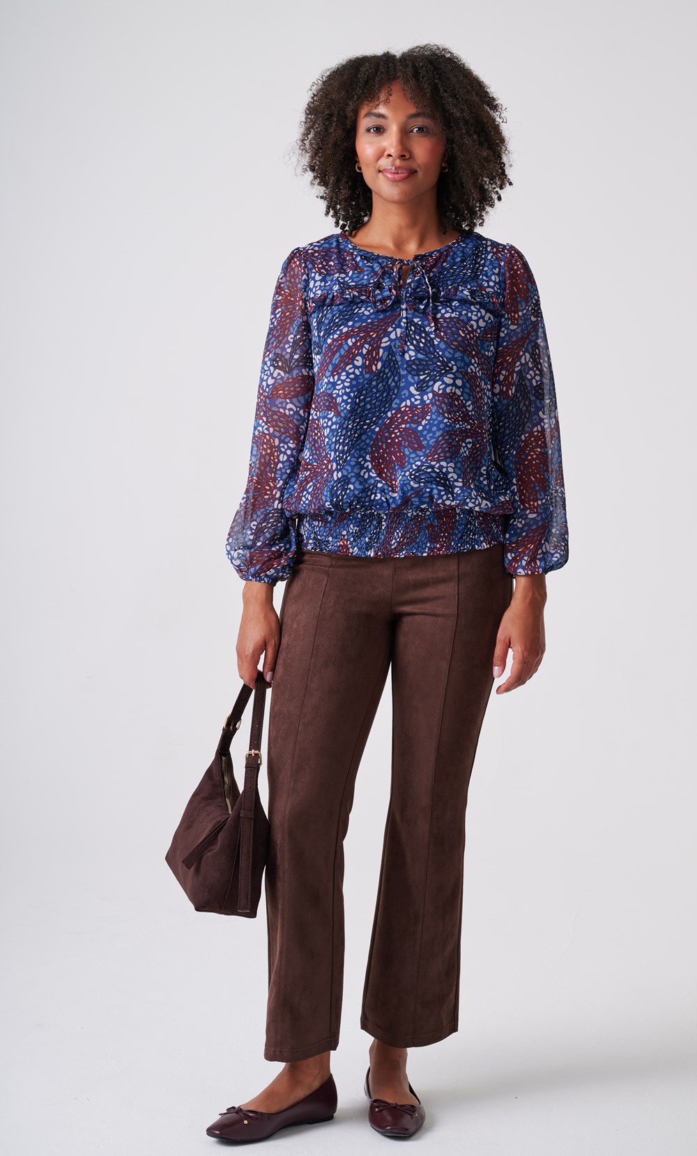 Printed Smocked Hem Printed Lined Top