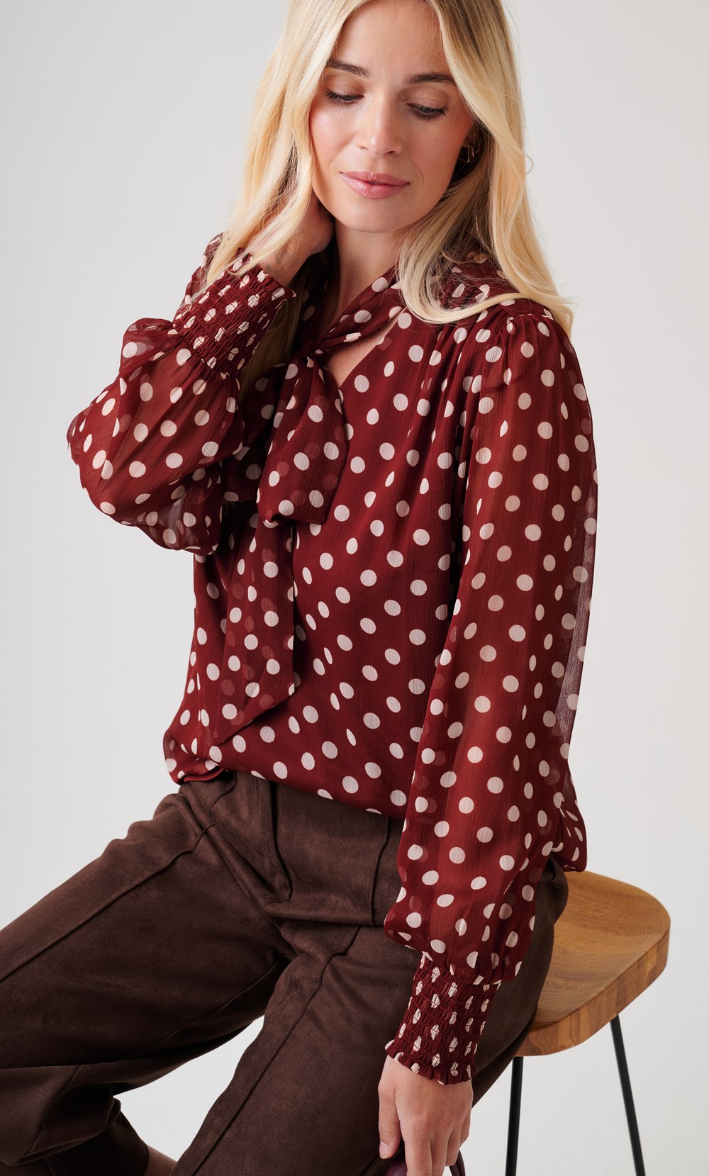 Polka Dot Tie Neck Top